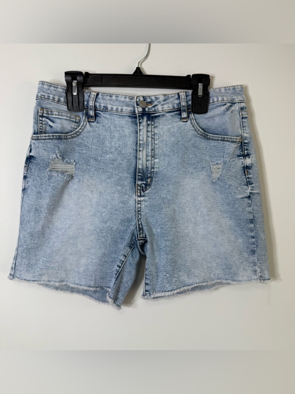 High Waisted Acid Wash Distressed Denim Shorts Raw Hem Size 15